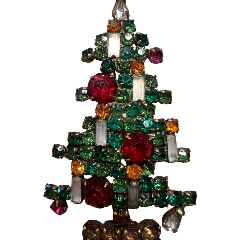 Artisan Weiss Brooch 5 Candle Christmass Tree 1950s Vintage Holliday